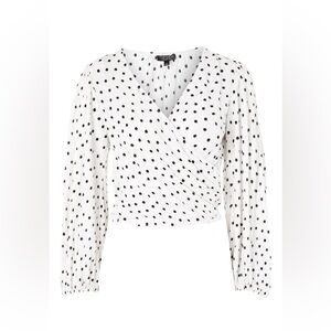 Topshop Polka Dot Pleated Long Sleeve Blouse